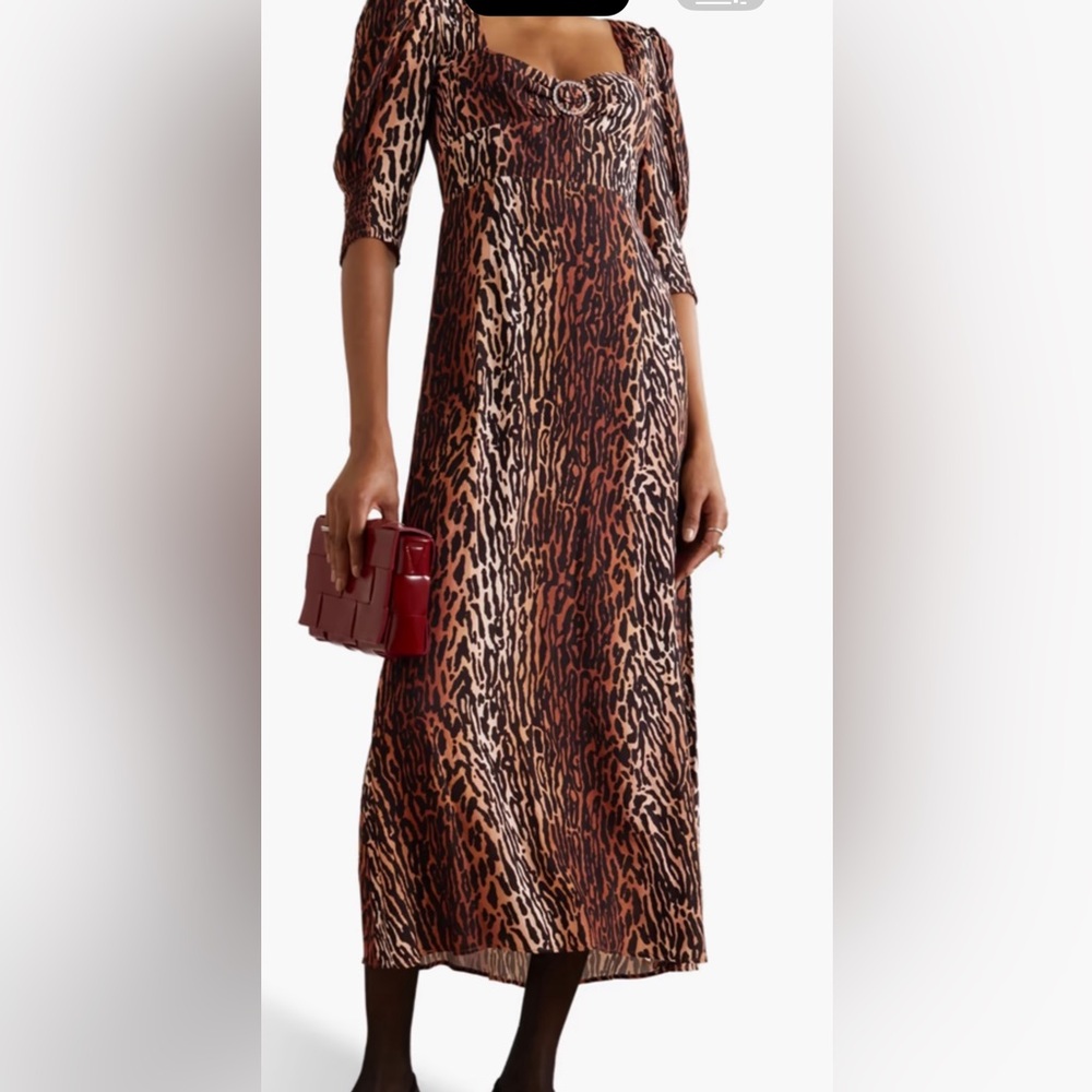 NWT RIXO Karen crystal embellished leopard print dress